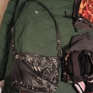 Charles David Black Shoulder Bag with Embellished Design and Structured Shape